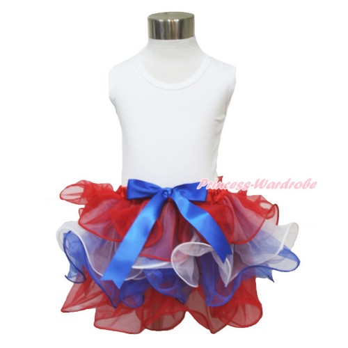 American's Birthday White Tank Top With Royal Blue Bow Red White Blue Petal Pettiskirt MG1216